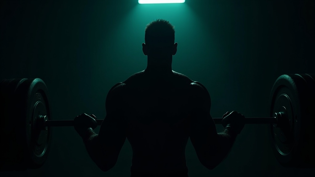 A focused lifter mid-set under dramatic lime and teal rim light
