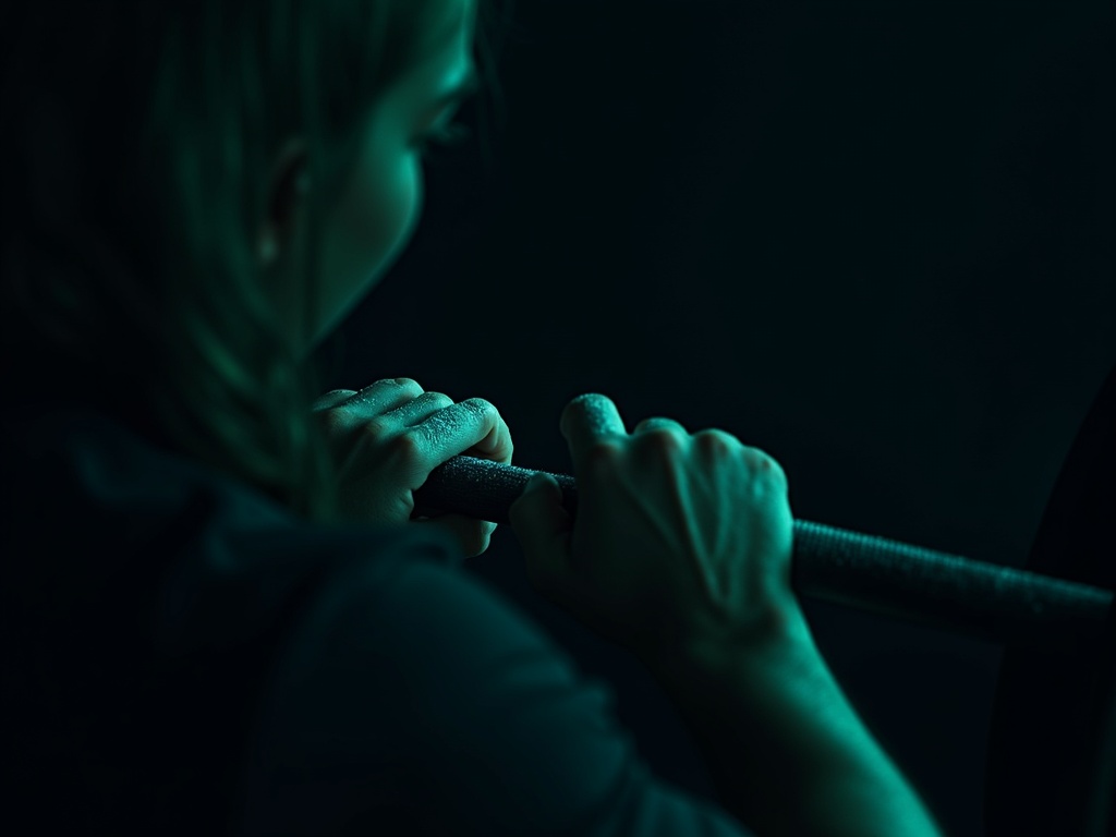 Chalked hands gripping a barbell with determination