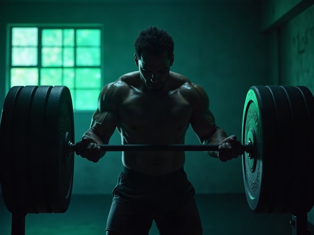 Lifter performing a bent-over barbell row