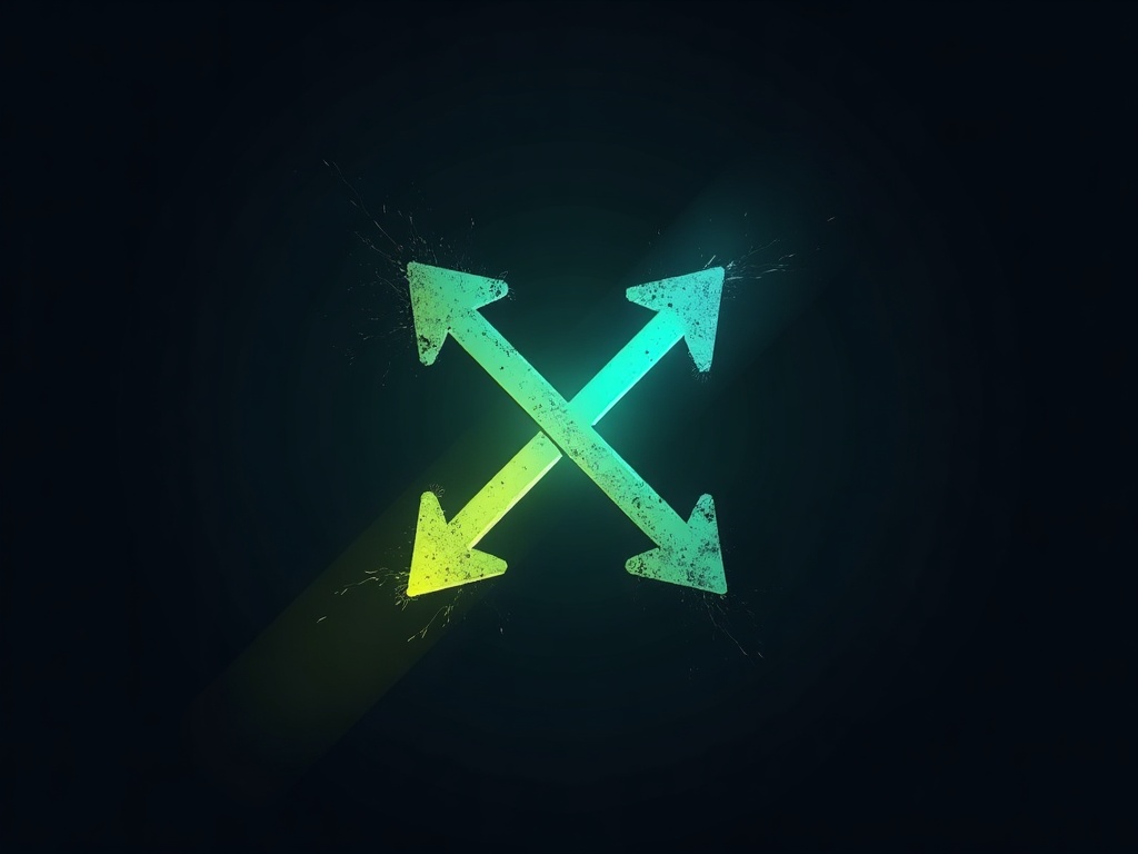 Two crossing arrows representing strength and endurance meeting at a small friction point