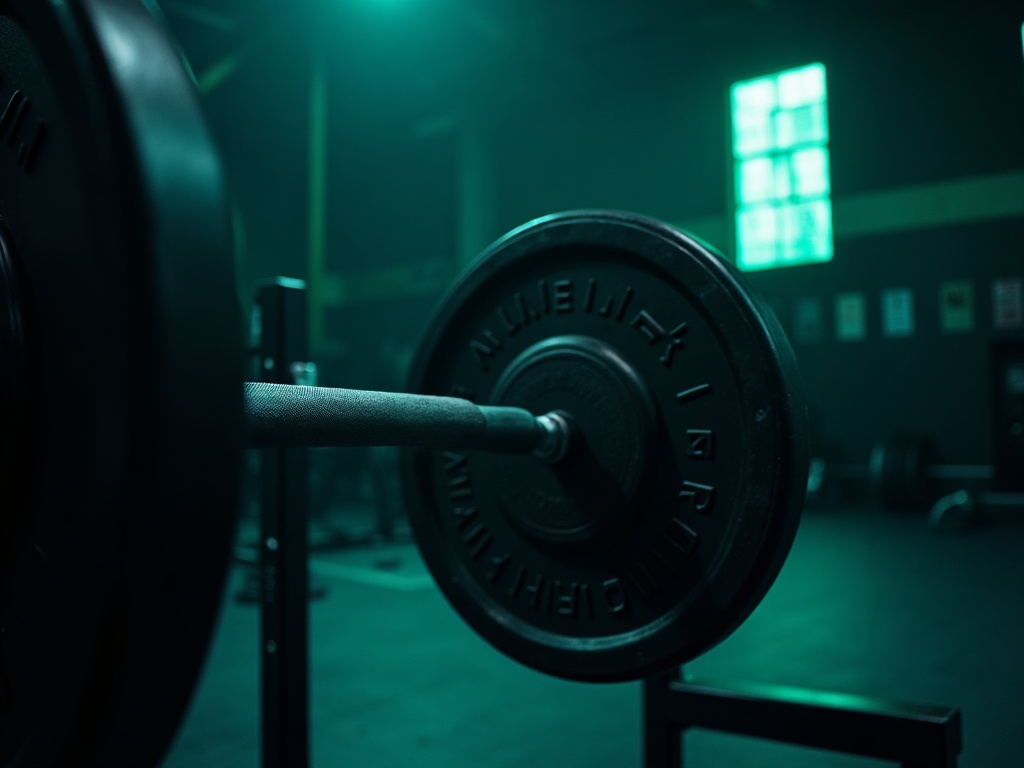 Heavily loaded barbell on a rack
