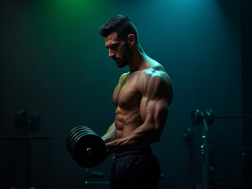 Athlete performing a controlled dumbbell set