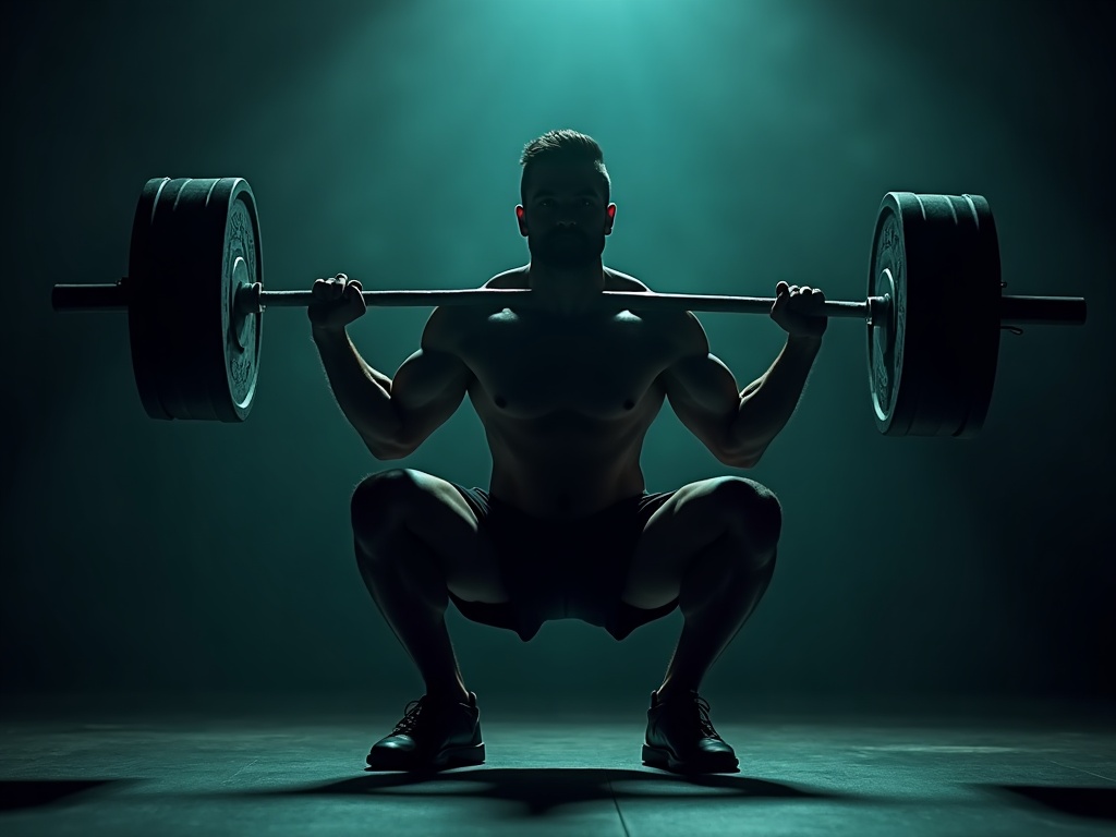 A lifter holding a stable, braced position at the bottom of a heavy back squat