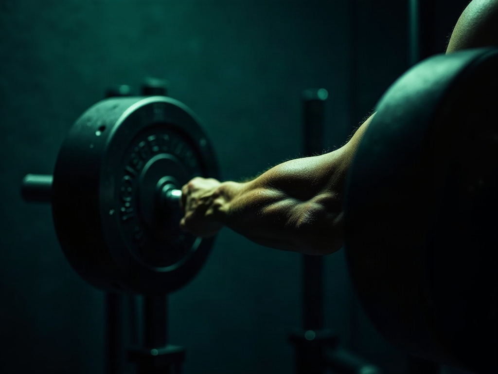 Close-up of a pumped, vascular arm during a heavy lifting set