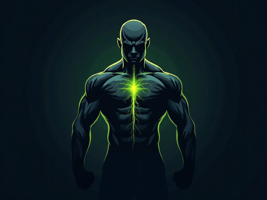 Illustration of a neural link between the brain and a contracting muscle