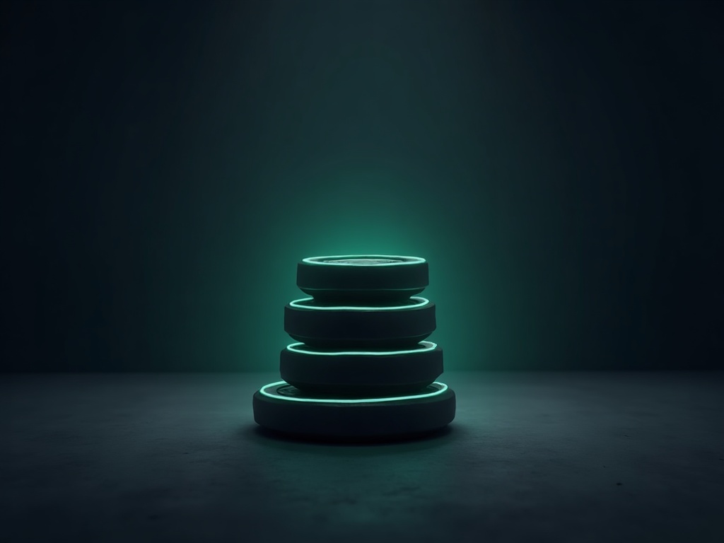 A small stack of glowing weight plates representing a minimal but effective training dose