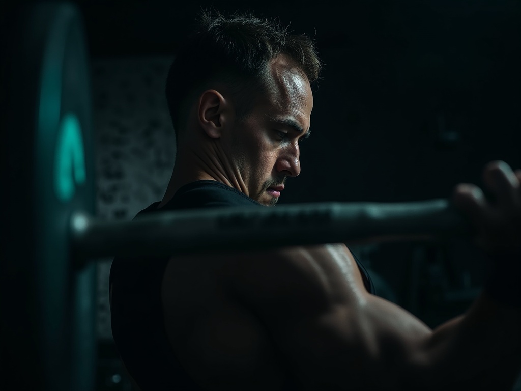 Close-up of a straining lifter as bar speed slows near the end of a set