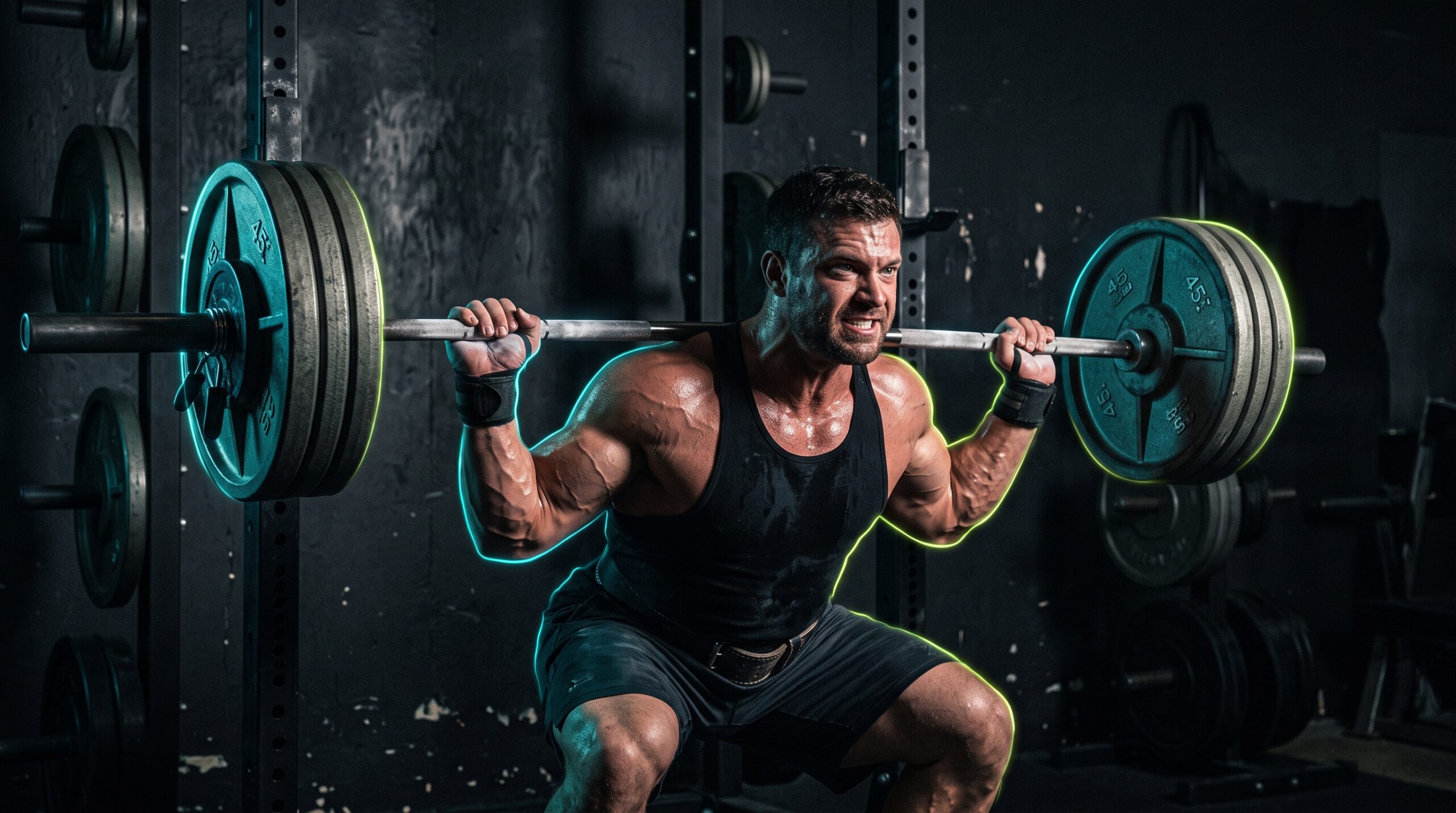 Lifter slowly lowering a loaded barbell under control