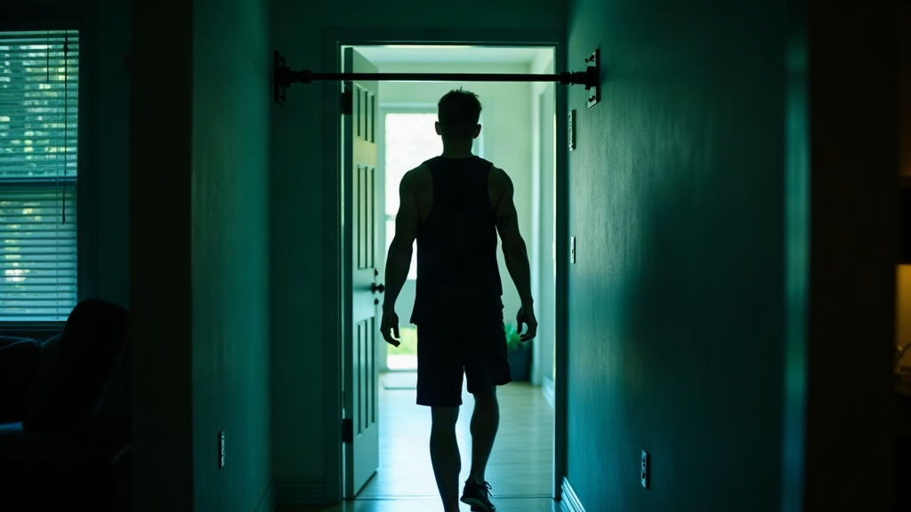 A doorway pull-up bar an athlete walks up to for a quick set during the day