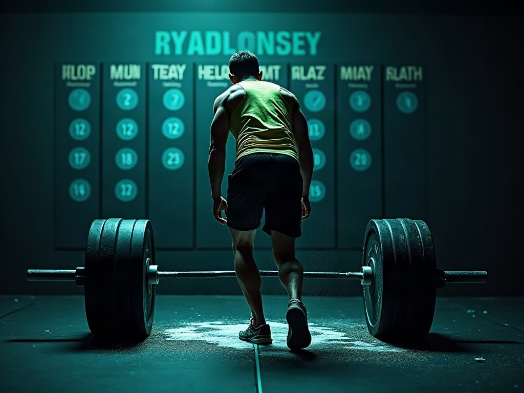 A lifter returning to the barbell, suggesting a consistent weekly training routine