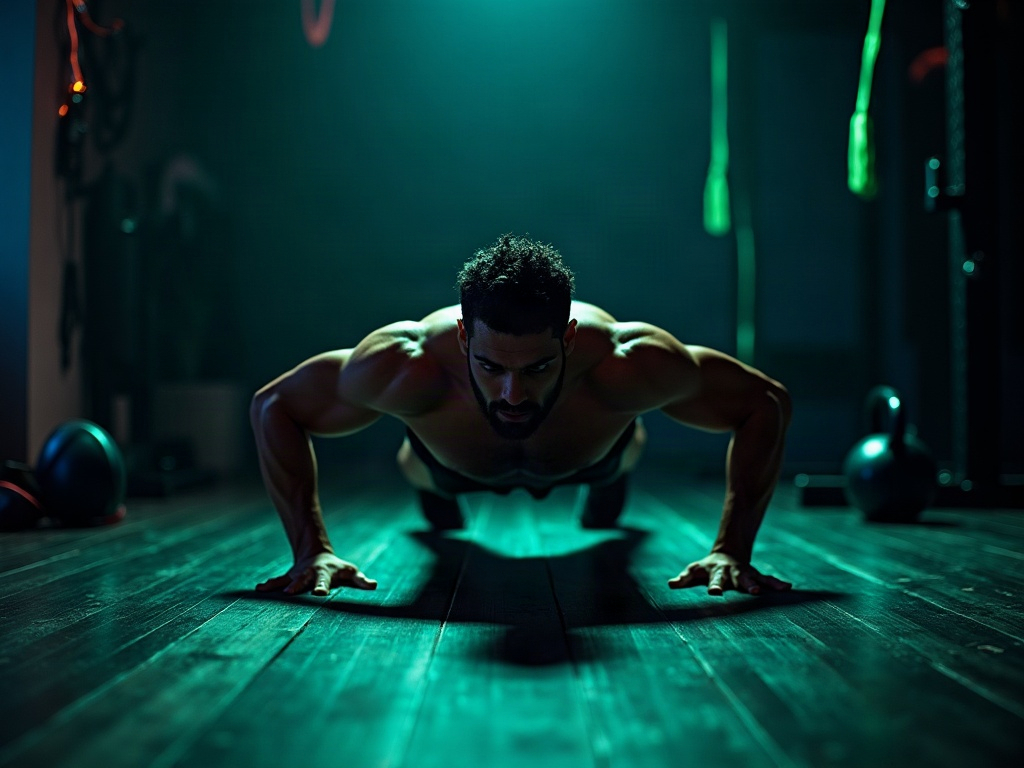 A home workout with resistance bands and bodyweight exercises