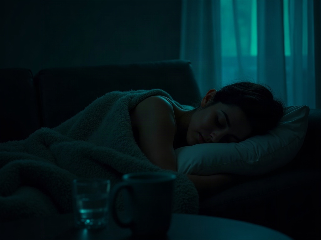 A person resting at home with water nearby, recovering from illness instead of training