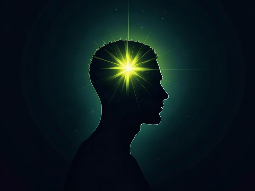 Head silhouette with a bright focused spark at the center, symbolizing mental clarity from training