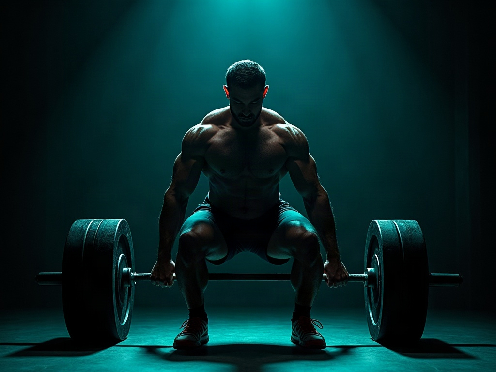 Athlete performing a heavy barbell squat with strong bracing