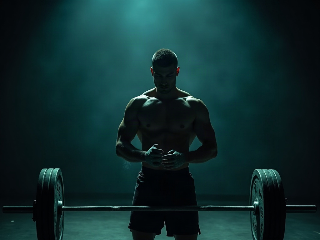 A focused lifter concentrating between sets with no phone in hand