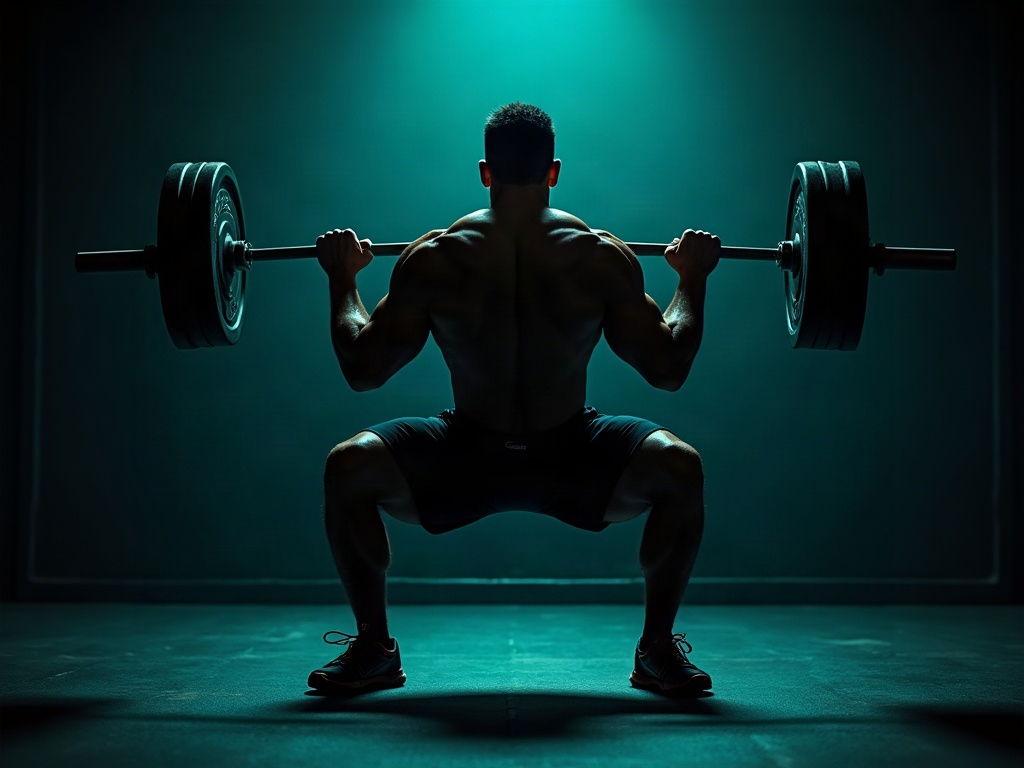 An athlete pausing under tension at the bottom of a loaded squat